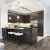 a kitchen with a bar and stools