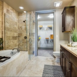 The essence of exceptional living spacious bathroom with glass shower