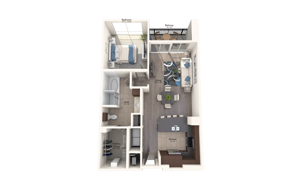 A1C - 1 bedroom floorplan layout with 1 bath and 994 square feet.