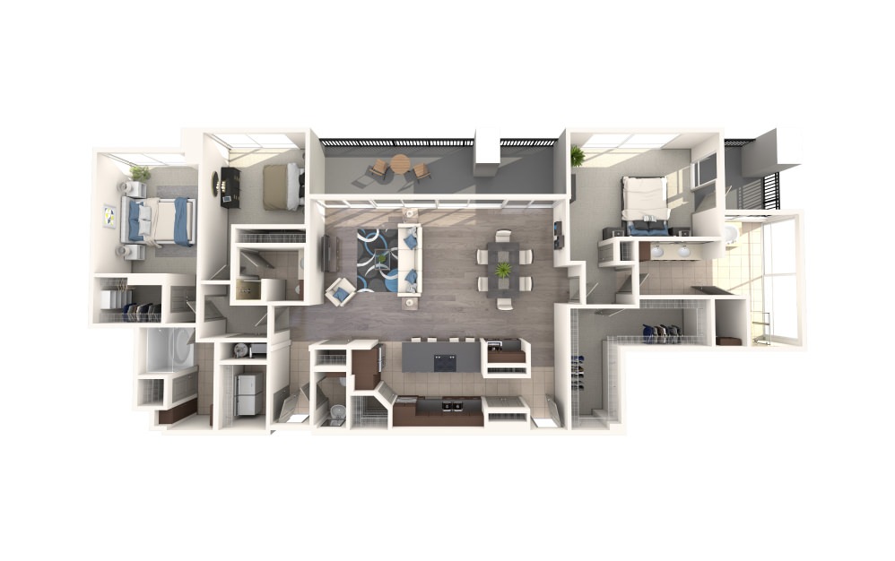 PC2.5C - 2 bedroom floorplan layout with 2.5 baths and 2527 square feet.